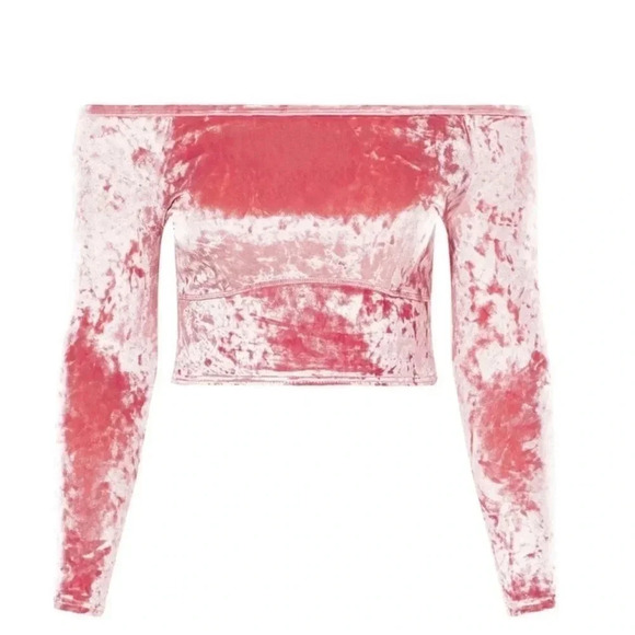 Yitty Plusshy Shaping Top Pink Velour Velvet Crop Top Long Sleeve 1X Barbie - Picture 2 of 10